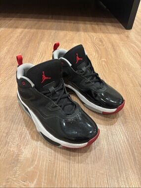 Jordan Black and Red Mid-Top Athletic Basketball Shoes